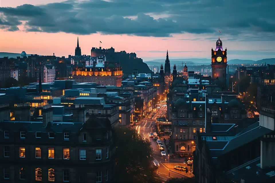 Edinburgh city centre at dusk