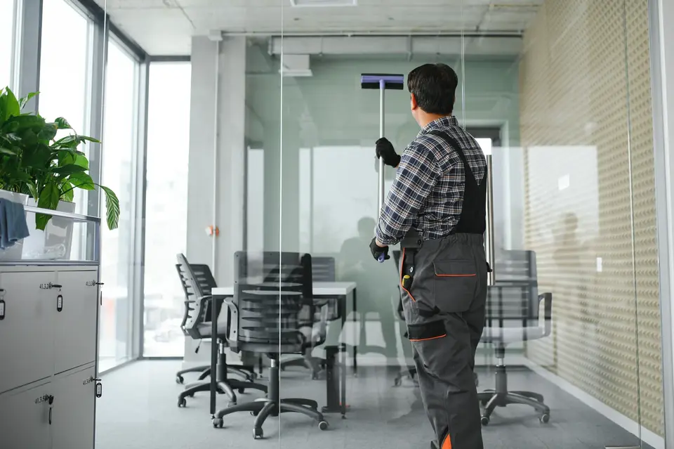 An office worker in a meeting room