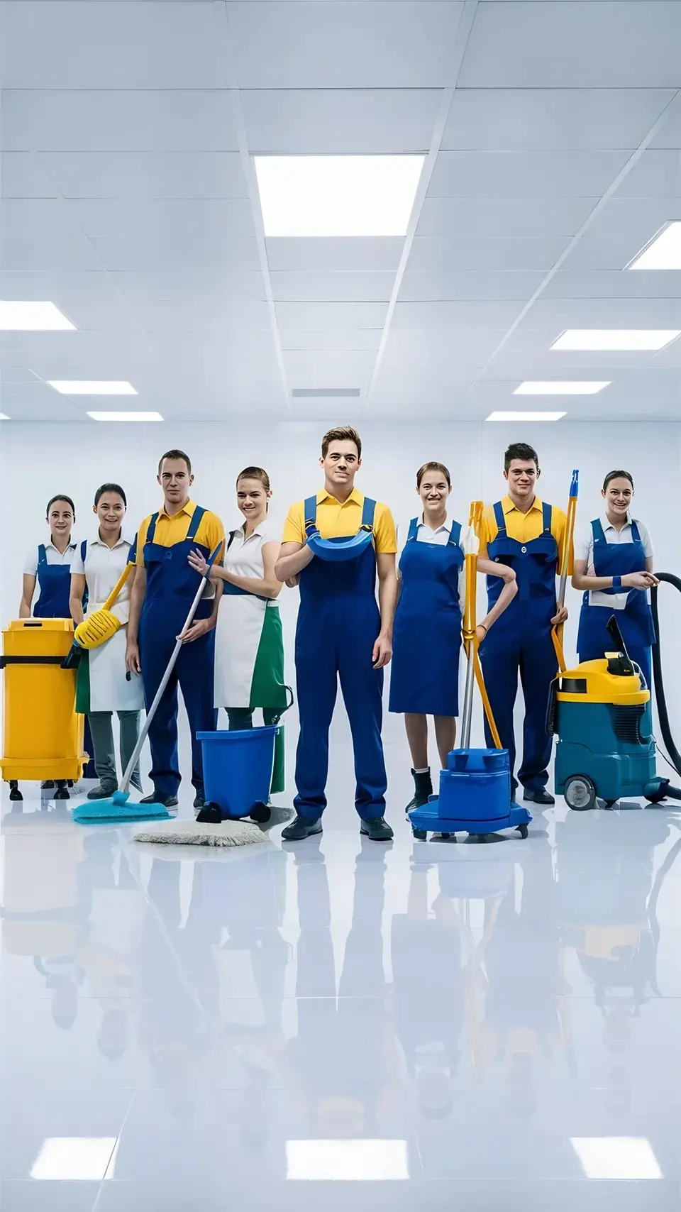The commercial cleaning team with their equipment